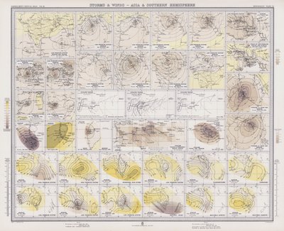 Storm och vindar, Asien och södra halvklotet (färg litho) av English School