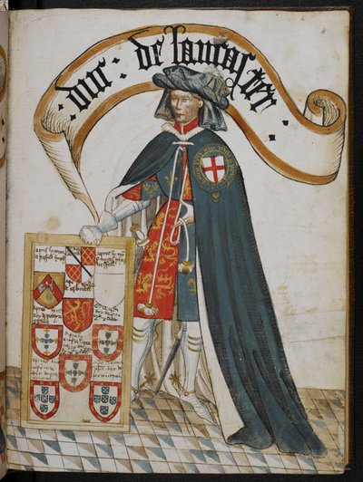 Stowe 594 f.8, Porträtt av Henry, hertig av Lancaster, en riddare grundare av Strumpebandsorden, illustration från 