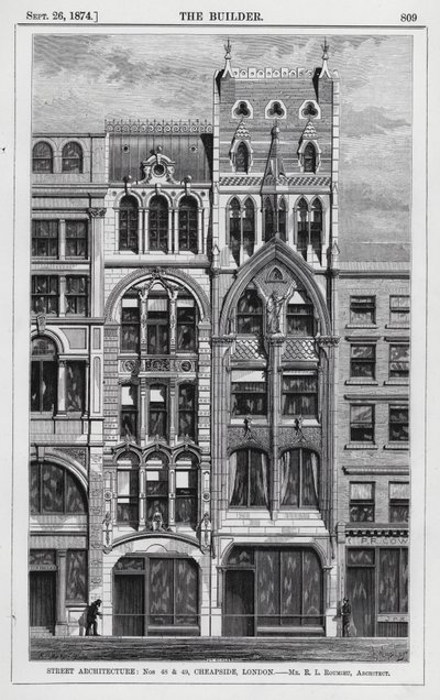 Street Architecture, nr 48 och 49, Cheapside, London (gravyr) av English School