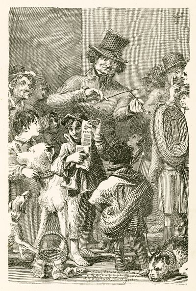 Gatumusiker, som härmar tonerna av vanliga engelska fåglar av English School