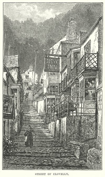 Gatan i Clovelly (gravyr) av English School