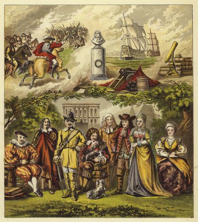 Stuarts, Commonwealth och House of Orange; King James I, King Charles I, Oliver Cromwell, King Charles II, King James II, William and Mary, Queen Anne av English School