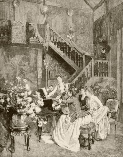 Studera ett partitur (litho) av English School