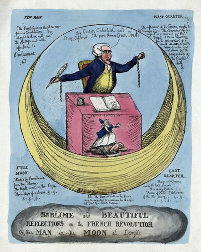 Sublima och vackra reflektioner över den franska revolutionen, eller mannen i månen i stort, pub. 1790 (handfärgad gravyr) av English School