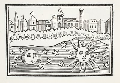 Sun, Moon, Stars and Earth Transponed, illustration från Chap-books of the artonde århundrade av John Ashton, pub. 1882 av English School