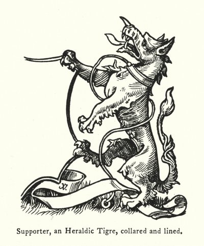 Supporter, en heraldisk tigre, krage och fodrad (gravyr) av English School