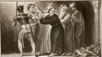 Undertryckande av klostren, illustration från David Humes The History of England, pub. av R. Bowyer, London, 1812 av English School