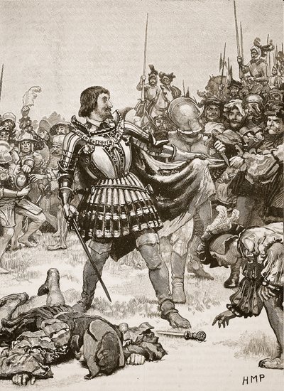 Överlämnande av Franciskus på slagfältet i Pavia, illustration från Cassells Illustrated History of England (sepiafoto) av English School