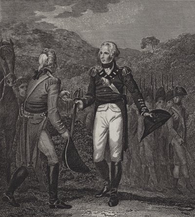 Överlämnande av general Burgoynes armé vid Saratoga, 1777 av English School