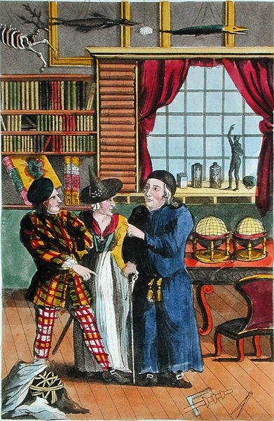 Swaney Cunninghams äventyr med astrologen, illustration från "Lives and Adventures of the Most Celebrated Highwaymen and Street Robbers..." publicerad 1822 (litho i färg) av English School