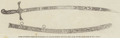 Hedersvärd överlämnad till general Sir William Fenwick Williams, Baronet, KCB, av den lagstiftande församlingen i Nova Scotia (gravyr) av English School