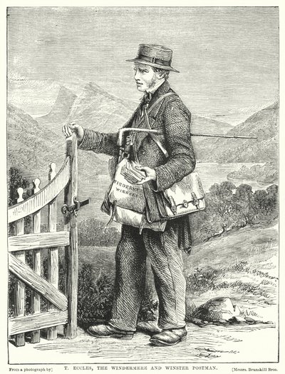 T Eccles, brevbäraren från Windermere och Winster (gravyr) av English School