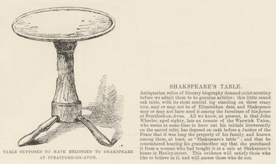 Bordet ska ha tillhört Shakspeare i Stratford-on-Avon (gravyr) av English School