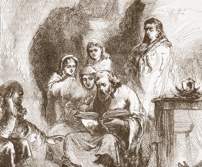 Taboriter som dyrkar i en grotta, illustration från The History of Protestantism av James Aitken Wylie (1808-1890), pub. 1878 av English School