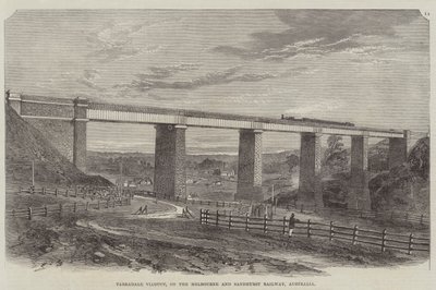 Tarradale Viaduct, på Melbourne och Sandhurst Railway, Australien (gravyr) av English School