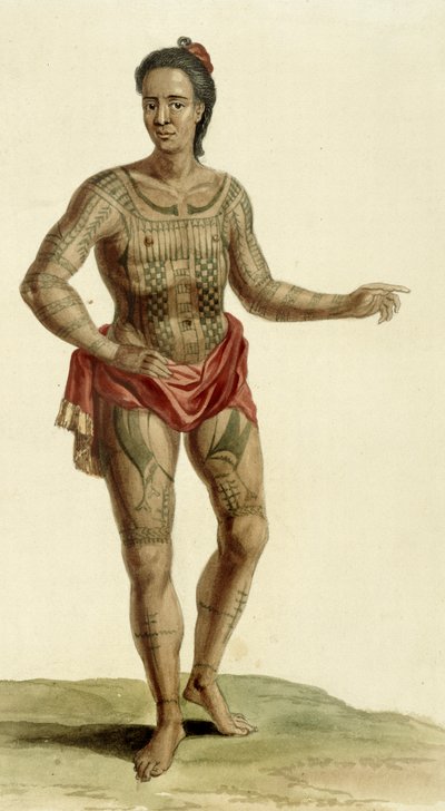 Tatuerad hawaiisk krigare, 1824 av English School