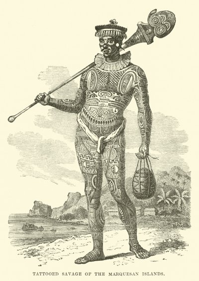 Tatuerad Savage of the Marquesan Islands av English School