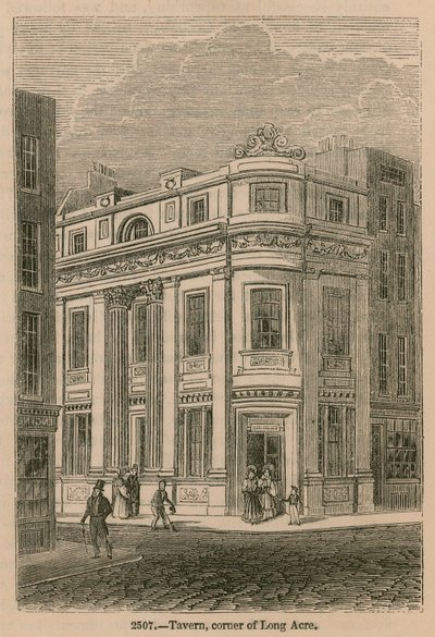 Tavern, hörnet av Long Acre, London av English School