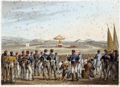 Te deum på slagfältet i "Historiska, militära och marina anekdoter och händelser som kom i armarna på Storbritannien och deras allierade och slutade vid Waterloo" av Edward Orme. Ill. av Fry, Sutherland, Clark, Dubourg, W.Heart, JA, Atkinson... Red. 1819,  av English School