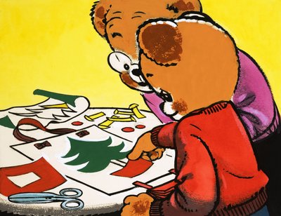 Teddybjörnar som gör juldekorationer av English School