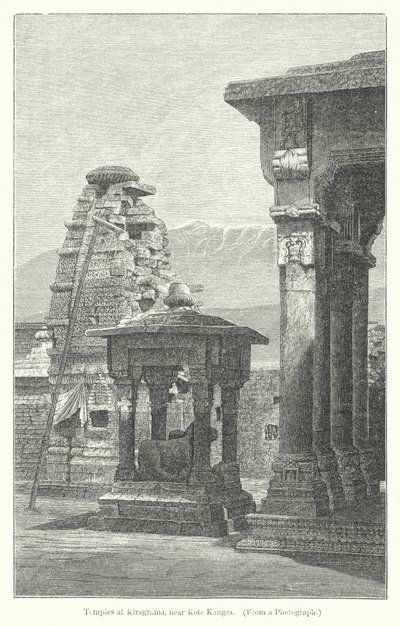Templen vid Kiragrama, nära Kote Kangra (gravyr) av English School
