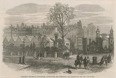 Tillfällig byggnad på New Square, Lincolns Inn, för att ställa ut designen för de nya lagdomstolarna av English School