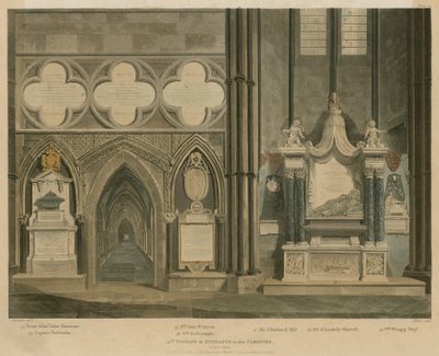 Tionde fönstret och ingången till Cloister, North Aisle, Westminster Abbey, London av English School