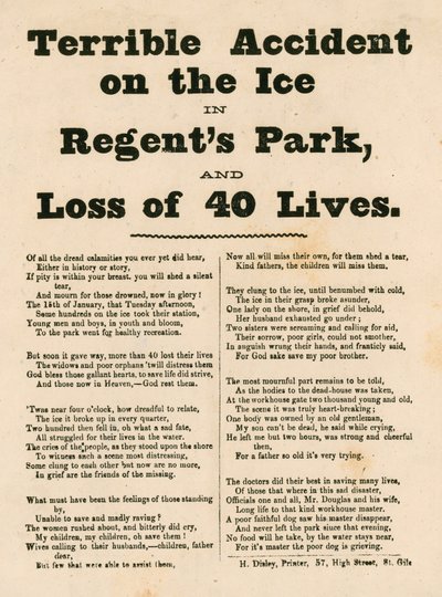 Hemsk olycka på isen i Regents Park, London av English School