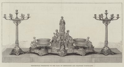 Vittnesmål presenterat för Earl of Iddesleigh (Sir Stafford Northcote) (gravyr) av English School