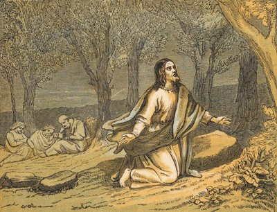 Agony in the Garden (färgad gravyr) av English School