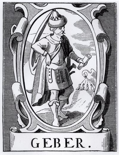 Alkemisten Geber (1300-talet) illustration från vetenskap och litteratur under medeltiden och renässansen, skriven och graverad av Paul Lacroix, 1878 av English School