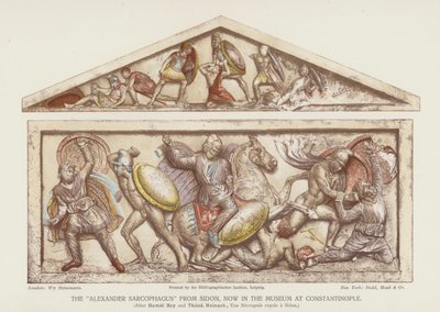 "Alexander Sarcophagus" från Sidon (färg litho) av English School