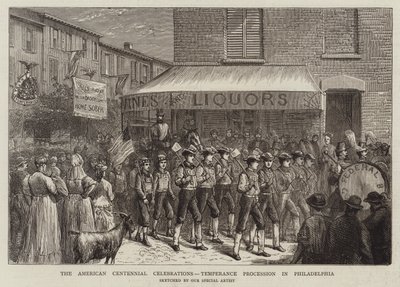 Det amerikanska hundraårsfirandet, Temperance Procession i Philadelphia (gravyr) av English School