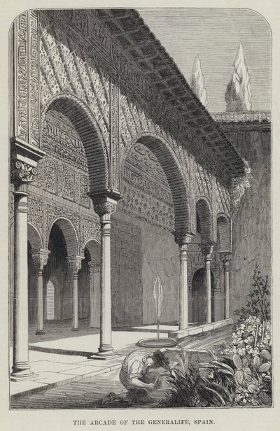 The Arcade of the Generalife, Spanien (gravyr) av English School