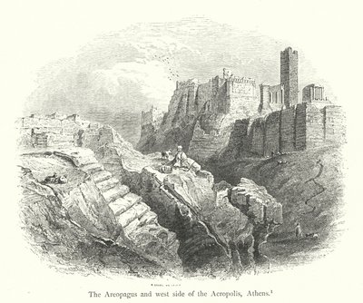 Areopagen och västra sidan av Akropolis, Aten (gravyr) av English School