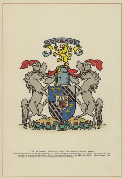 Armorial Bearings of Cumming-Gordon of Altyre (färg litho) av English School