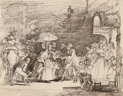 The Arrival of the Rich Relation, efter Wilkie, från en tusch- och pennteckning (litografi) av English School