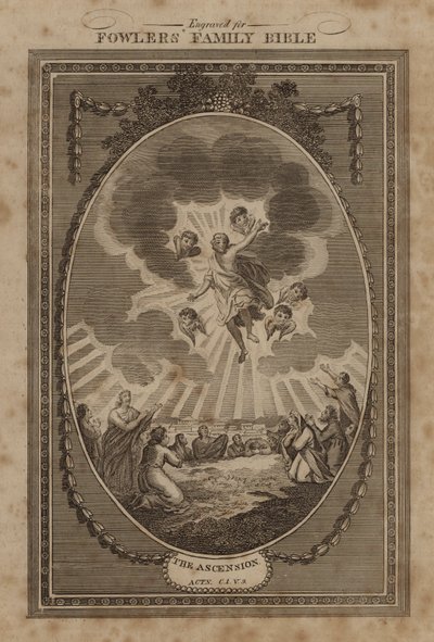 Himmelsfärden, Apostlagärningarna, kapitel 1, vers 9 (gravyr) av English School