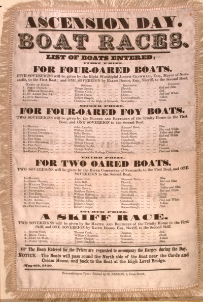 The Ascension Day Boat Race-programmet, 6 maj 1850 (silke) av English School