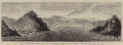 Ashantee War, View of Aquidah, beskjuten av HMS "Druid", 28 augusti 1873 (gravyr) av English School