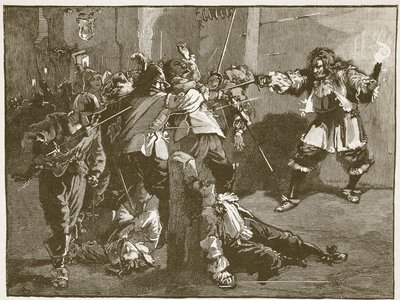 The Assault of John Coventry, illustration från Cassells Illustrated History of England (sepiafoto) av English School