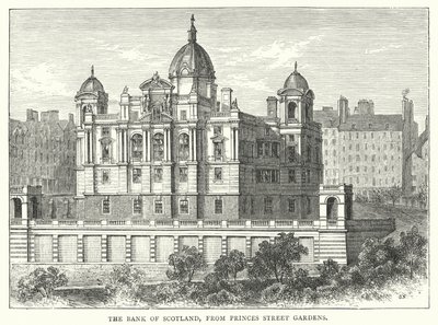 Bank of Scotland, från Princes Street Gardens (gravyr) av English School