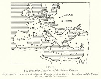 De barbariska invasionerna av det romerska imperiet (litho) av English School
