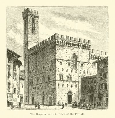 Bargello, antikt palats i Podesta (gravyr) av English School