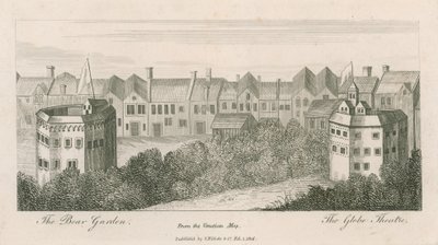 The Bear Garden and the Globe, Bankside, London, från den venetianska kartan av English School