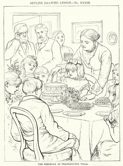 Födelsedagen i Thanksgiving Villa (gravyr) av English School