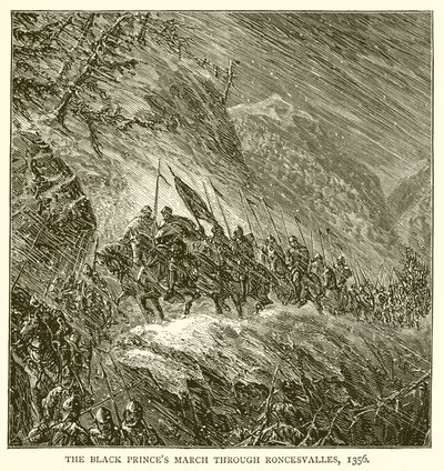 De svarta prinsarna går genom Roncesvalles, 1356 av English School