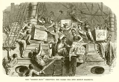 Boston Boys kastar Taxed Tea in i Boston Harbor av English School
