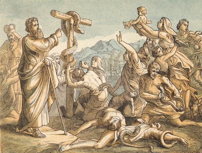 The Brazen Serpent (färgad gravyr) av English School