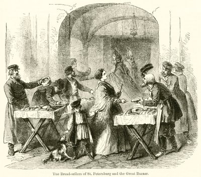 Brödförsäljarna i Sankt Petersburg och den stora basaren (gravyr) av English School